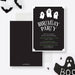Halloween ghost birthday invitation card template black background with white ghosts for kids party