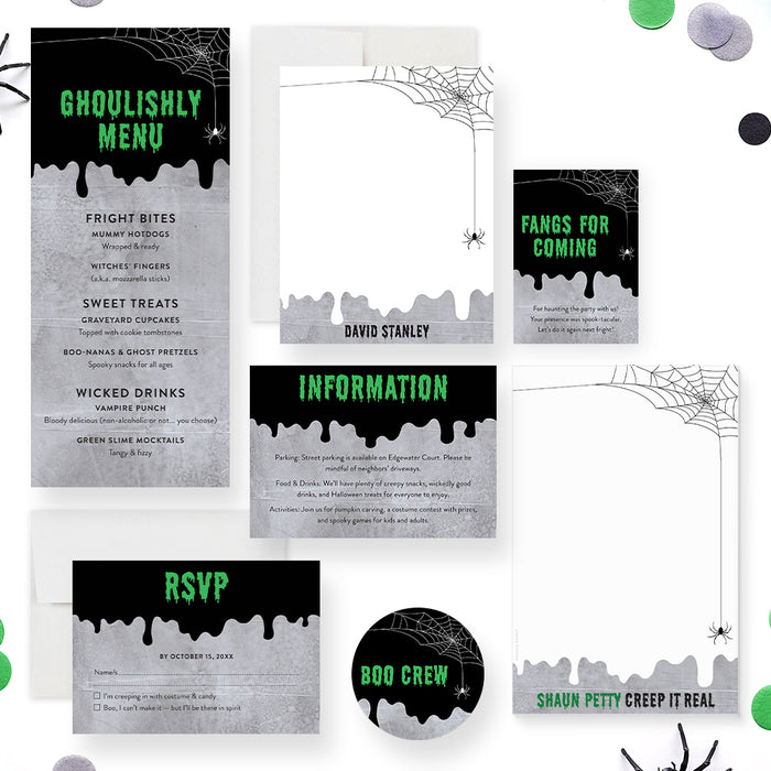 Spooky Halloween Party Invitation with Spider Web Design