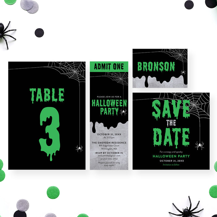 Spooky Halloween Party Invitation with Spider Web Design