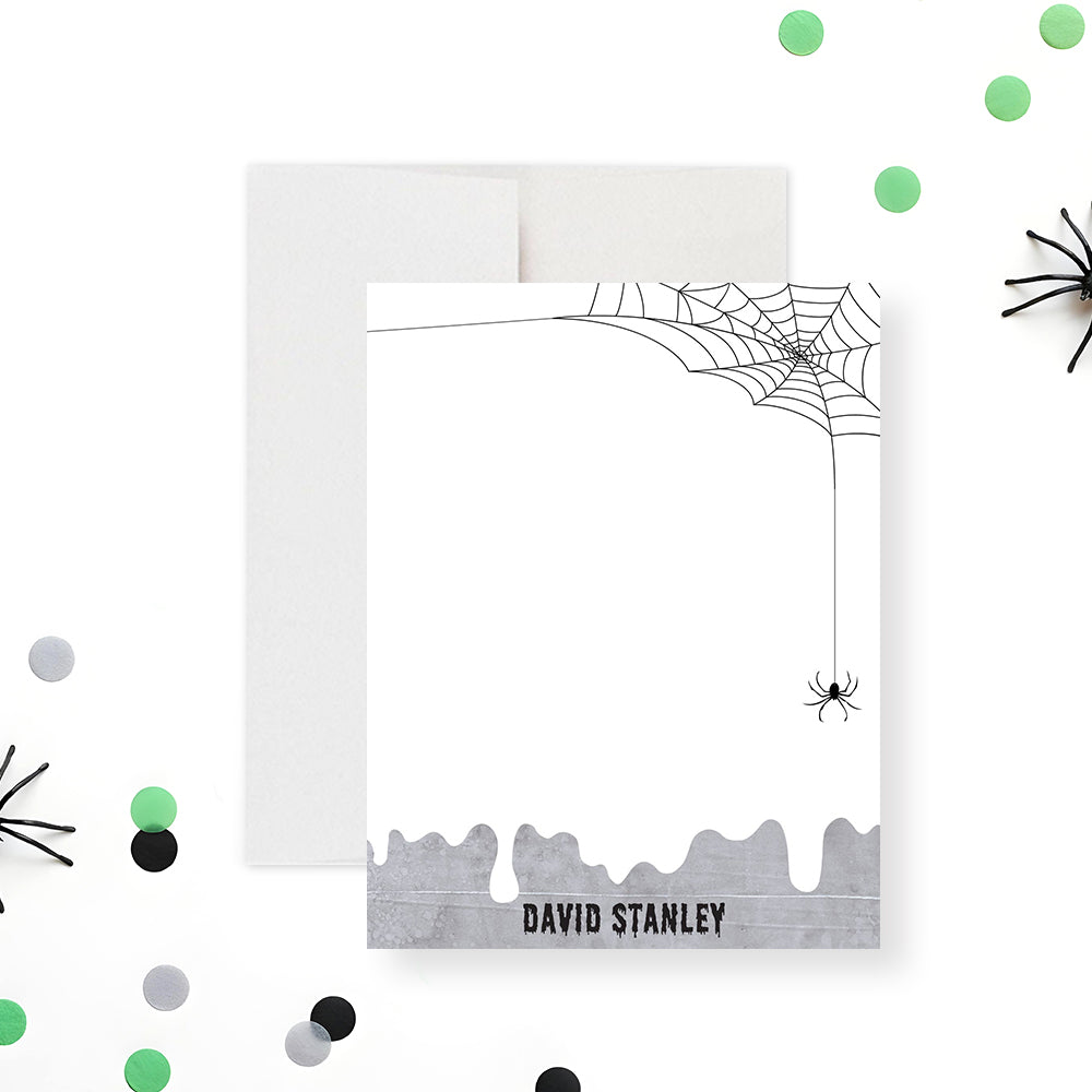 Personalized Halloween Note Card with Spider Web Design