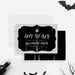 Black Halloween save the date card featuring an elegant spooky design with white lettering on a dark background for an adult costume party-front-back