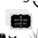 Black Halloween save the date card featuring an elegant spooky design with white lettering on a dark background for an adult costume party-front