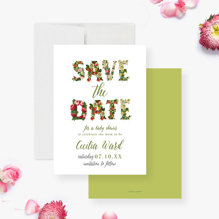 Floral Baby Shower Invitation Card, It's a Baby Girl, Spring Baby Shower Invitations with Flower Illustrations