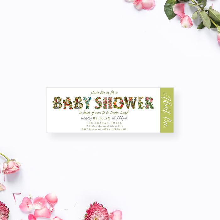 Floral Baby Shower Invitation Card, It's a Baby Girl, Spring Baby Shower Invitations with Flower Illustrations