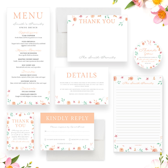 Spring Brunch Invitation Soft Pastel Floral Card
