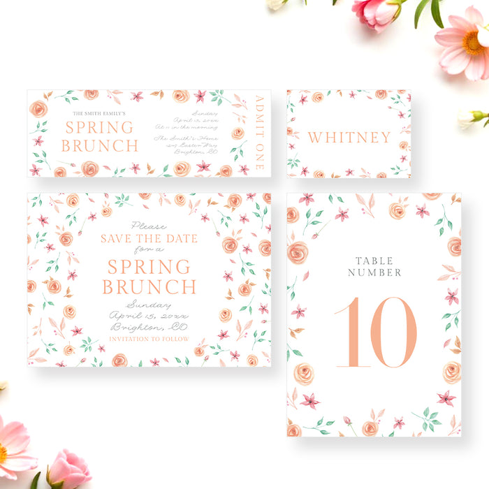 Spring Brunch Invitation Soft Pastel Floral Card