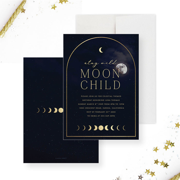 Celestial Birthday Invitation Card, Stay Wild Moon Child Invitations for Children's Birthday Party, Starry Night Sky Invites for Birthday Bash