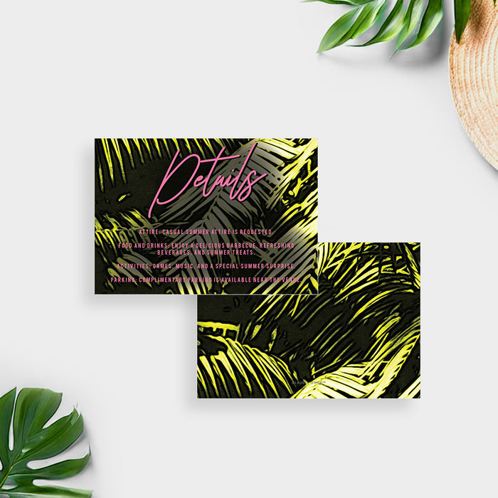 Summer Fling Invitation Card with Palm Leaves, Tropical Nights Bachelorette Weekend Invitations, Summer Patio Party Invites