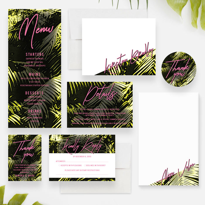 Summer Fling Invitation Card with Palm Leaves, Tropical Nights Bachelorette Weekend Invitations, Summer Patio Party Invites