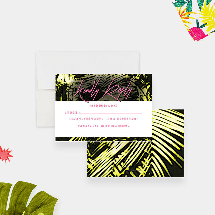 Summer Fling Invitation Card with Palm Leaves, Tropical Nights Bachelorette Weekend Invitations, Summer Patio Party Invites