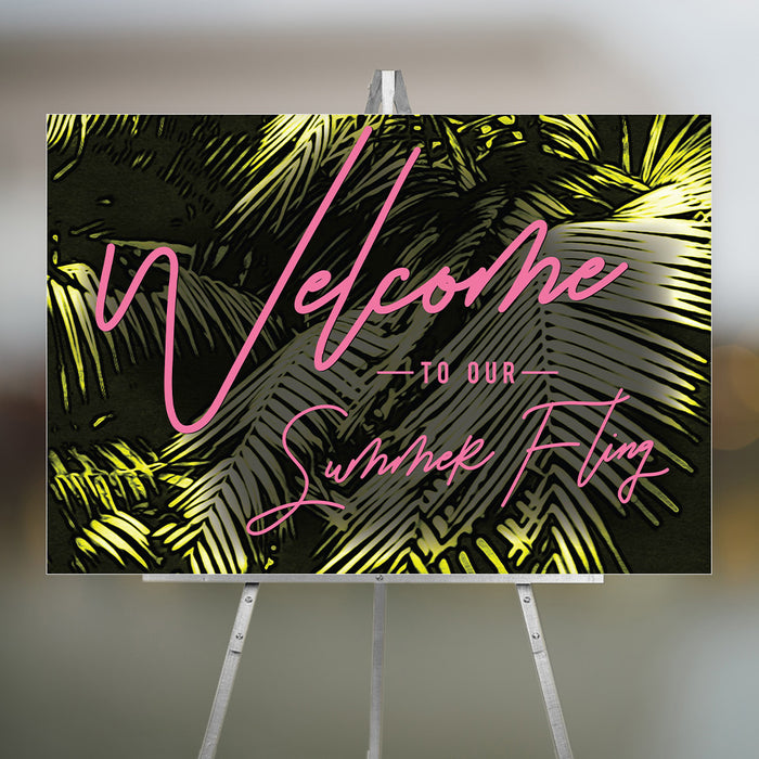 Summer Fling Invitation Card with Palm Leaves, Tropical Nights Bachelo