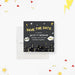 Superhero-themed save the date card with comic graphics, city skyline, and bold lettering for a child’s birthday party-front