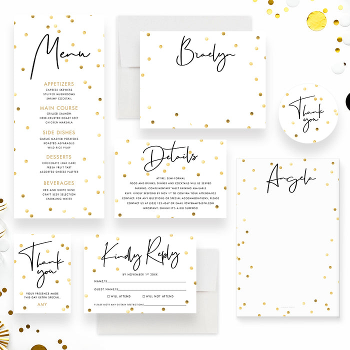 Surprise Birthday Party Invitation Gold Confetti