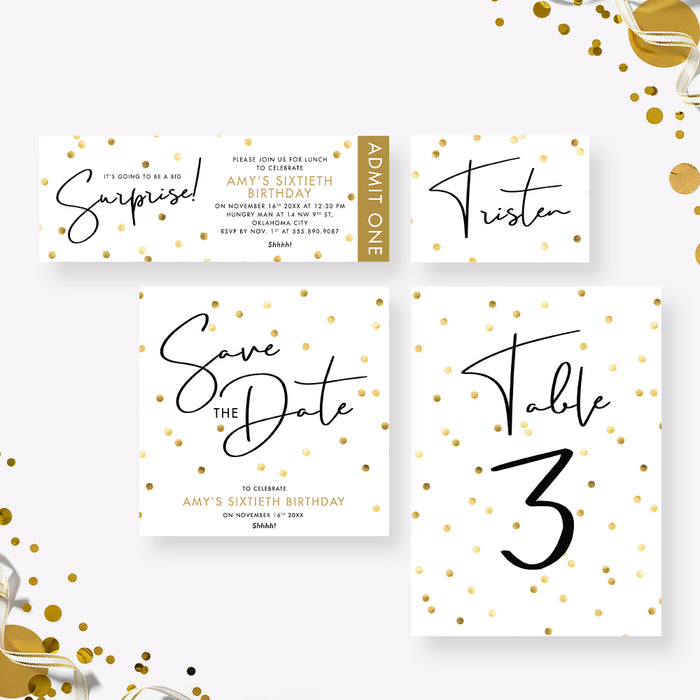 Surprise Birthday Party Invitation Gold Confetti
