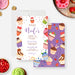 Colorful personalized Sweet 16 birthday invitation template with cupcakes, sprinkles, berries, and dessert illustrations-front-back