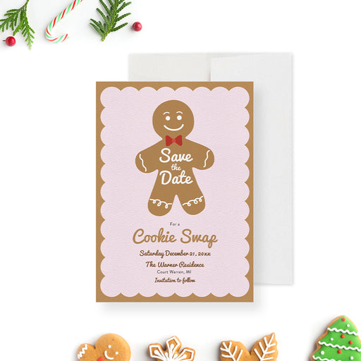a gingerbread man invitation card with oh snap is a cookie swap written on it 