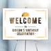 Taco-themed birthday welcome sign with a watercolor taco illustration, bold rustic western lettering, and personalized celebration details displayed on an easel