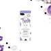 Talk Thirty to Me 30th birthday ticket invitation with Admit One heading, purple, black and gray brushstrokes, lip-print accent and custom details