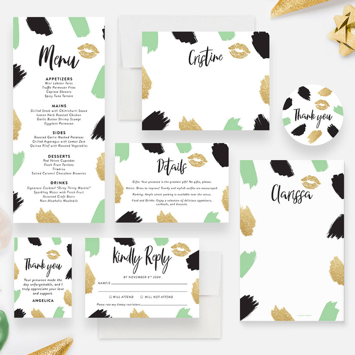 Talk Thirty To Me Invitations in Black Green and Gold, Cheeky Birthday Invitations for Adults, Fun Invites for 30th Birthday Party