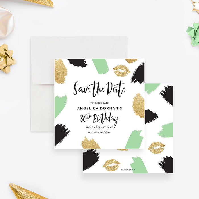 Talk Thirty To Me Invitations in Black Green and Gold, Cheeky Birthday Invitations for Adults, Fun Invites for 30th Birthday Party