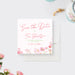 pink floral tea party save the date card with elegant script lettering, watercolor flowers, and personalized event details-front