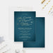elegant teal blue corporate anniversary invitation with gold script typography modern business event design-front-back