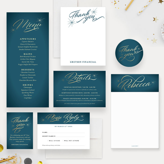 Teal Gold Corporate Anniversary Invitation Elegant Dinner Invite