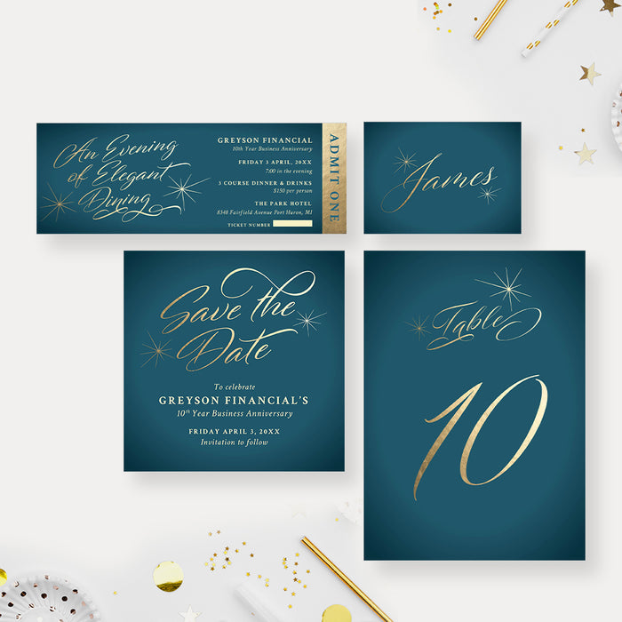Teal Gold Corporate Anniversary Invitation Elegant Dinner Invite