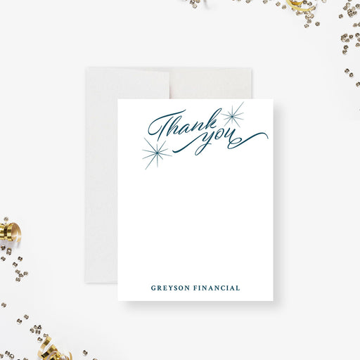 elegant teal corporate thank you card with script lettering and personalized business name for professional appreciation notes-front