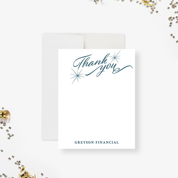 elegant teal corporate thank you card with script lettering and personalized business name for professional appreciation notes-front