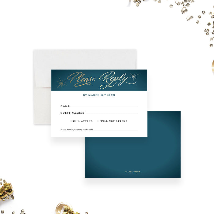 Teal Gold Corporate Anniversary Invitation Elegant Dinner Invite