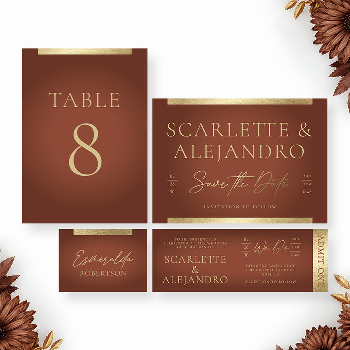 Terracotta Wedding Invitation Elegant Fall Design