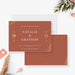 Terracotta wedding invitation with elegant gold botanical foliage and warm rustic design-front-back