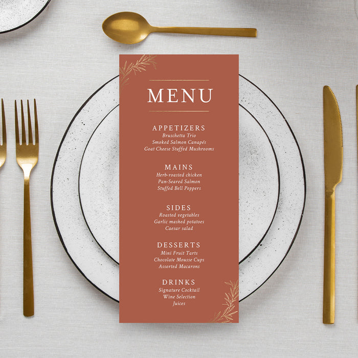 Terracotta Wedding Invitation Rustic Boho Gold Foliage