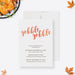 Thanksgiving dinner invitation template featuring autumn leaves, pumpkins, and “gobble gobble” text in warm fall colors