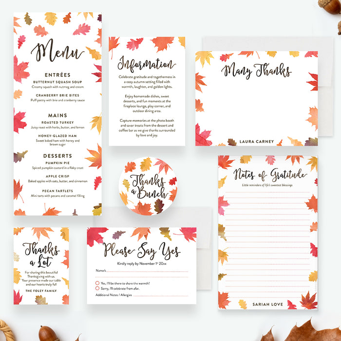 Thanksgiving Dinner Invitation Fall Leaves Family Party Invite