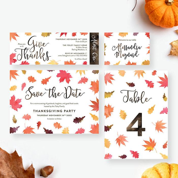 Thanksgiving Dinner Invitation Fall Leaves Family Party Invite