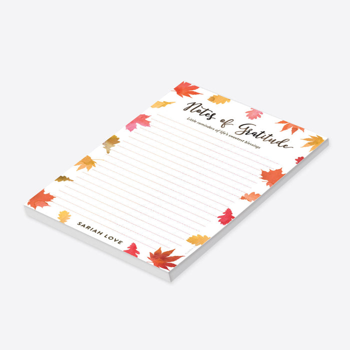 Thanksgiving notepad personalized with name, fall stationery with autumn leaves-side