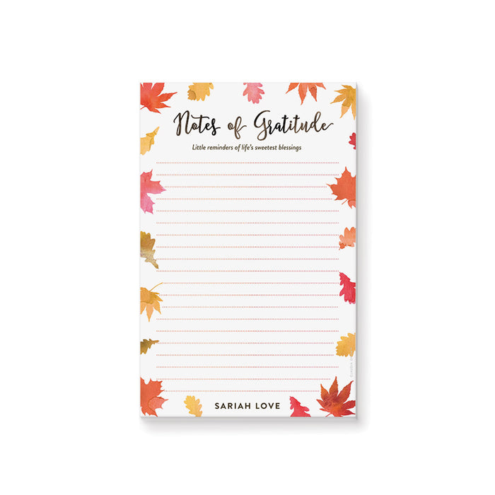 Thanksgiving notepad personalized with name, fall stationery with autumn leaves