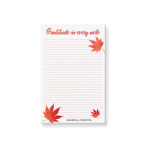 thanksgiving notepad with autumn maple leaf design, custom fall stationery writing pad