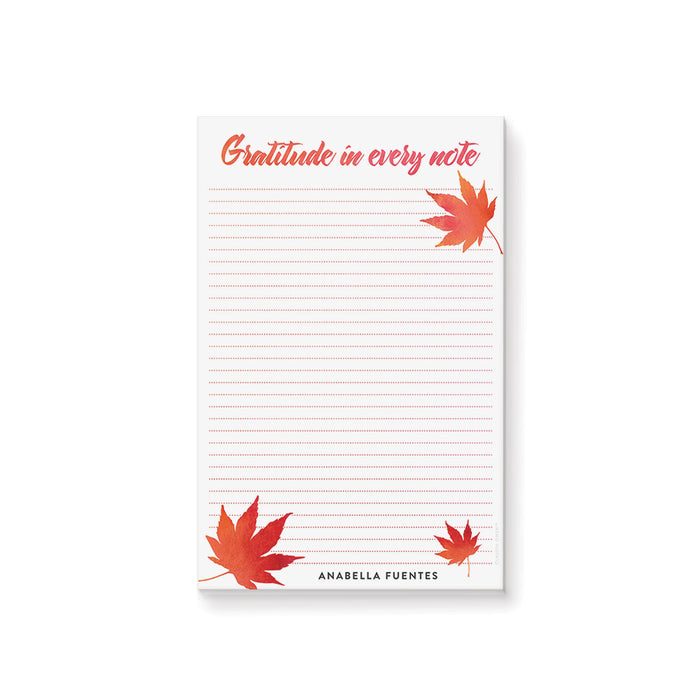 thanksgiving notepad with autumn maple leaf design, custom fall stationery writing pad