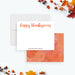 Thanksgiving note card with “Happy Thanksgiving” in warm autumn tones, personalized fall greetings stationery.-front-back