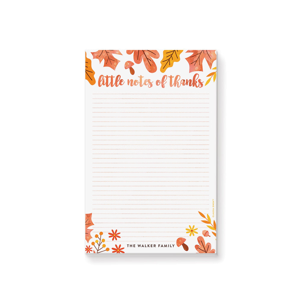 Personalized Thanksgiving Notepad Fall Leaves Stationery Gift