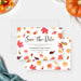 thanksgiving save the date card with autumn leaves and fall party details-front-back