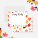 fall thank you card with autumn leaves, custom name, and many thanks message-front-back