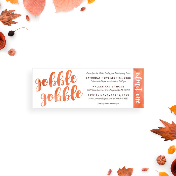 Thanksgiving Invitation Gobble Gobble Fall Dinner Party Card