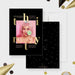Thirty 30th birthday photo invitation front and coordinating black patterned back.