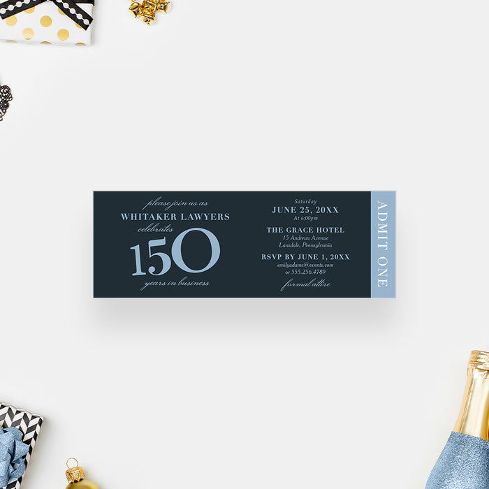 150 Years in Business Ticket Invitation, Elegant Ticket for 150th Company Anniversary, Ticket Invites for Business Sesquicentenary Celebration