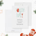 Toasty and Tipsy holiday invitation featuring mitten and cocktail glass icons in a modern minimalist design