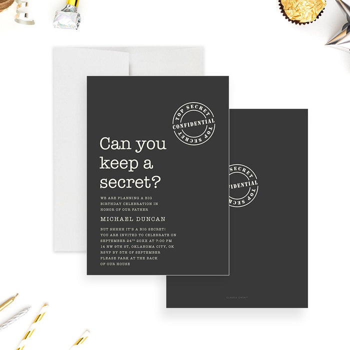 Top Secret Birthday Party Invitation, Surprise Birthday Party, Can you Keep a Secret?, Secret Agent Invites, Spy Birthday Invitation